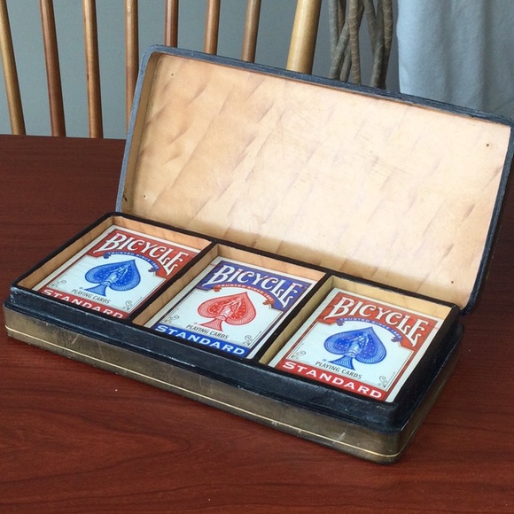 Vintage Italian Leather Gold Embossed Playing Card Box - Picture 4 of 9